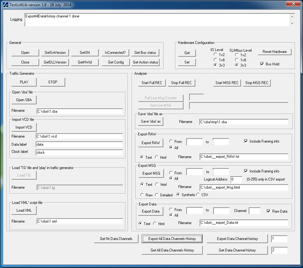 LnK SLIMbus Analyzer Traffic Generator Remote DLL + Test Application